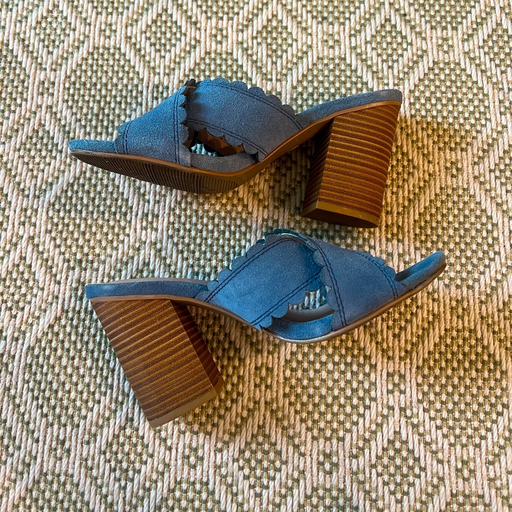 Blue Suede Block Heel Sandals